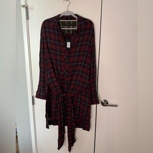 rag & bone Felicity Wool Blend Red Plaid Wrap Front Flannel Shirt Dress